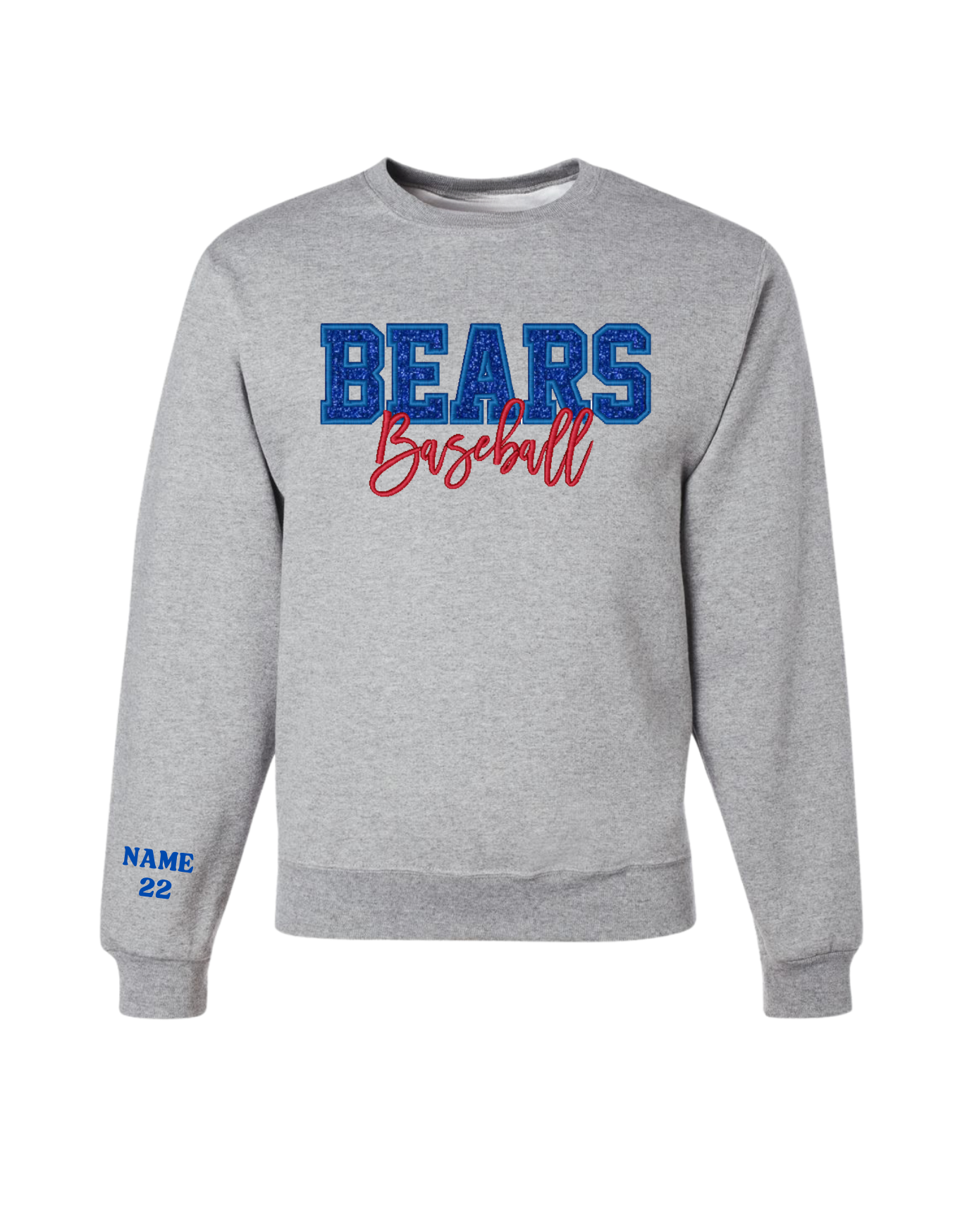 "Bears" Baseball Embroidered Crew - Heather