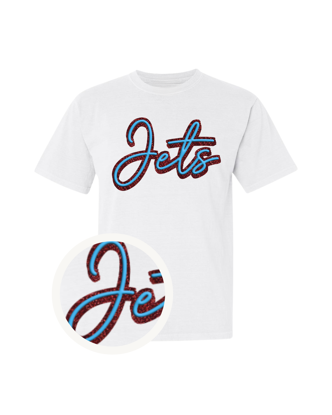 "Jets" Puff/Glitter Tee - White