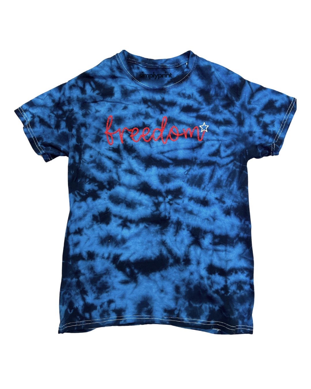 Tie Dye Embroidered Freedom Shirt - Blue (Adult)