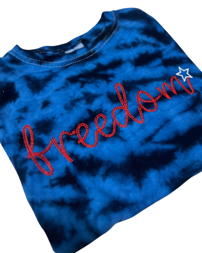 Tie Dye Embroidered Freedom Shirt - Blue (Adult)