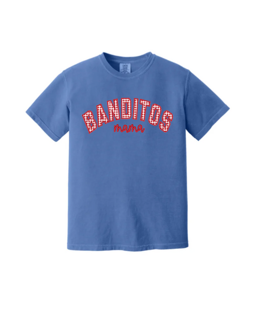 Banditos mama Plaid Embroidered Tee- Blue