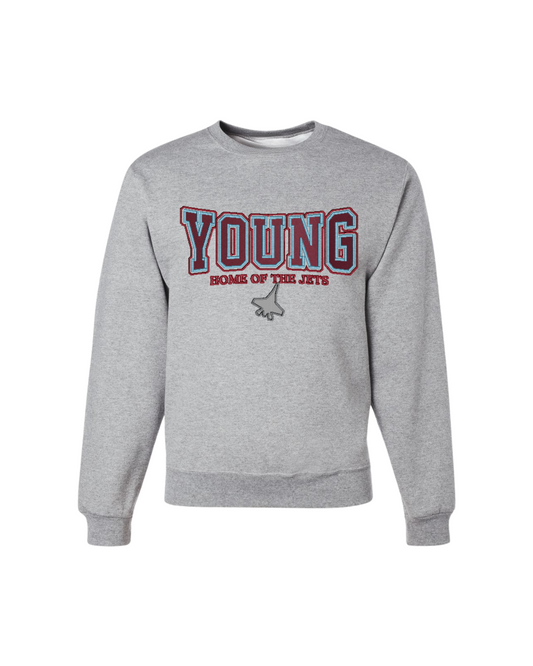 "Home of the Jets" Embroidered Crew Sweater - Heather Gray