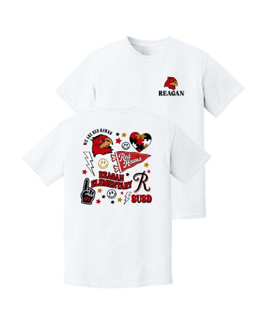 Reagan Red Hawk Collage Tee - White