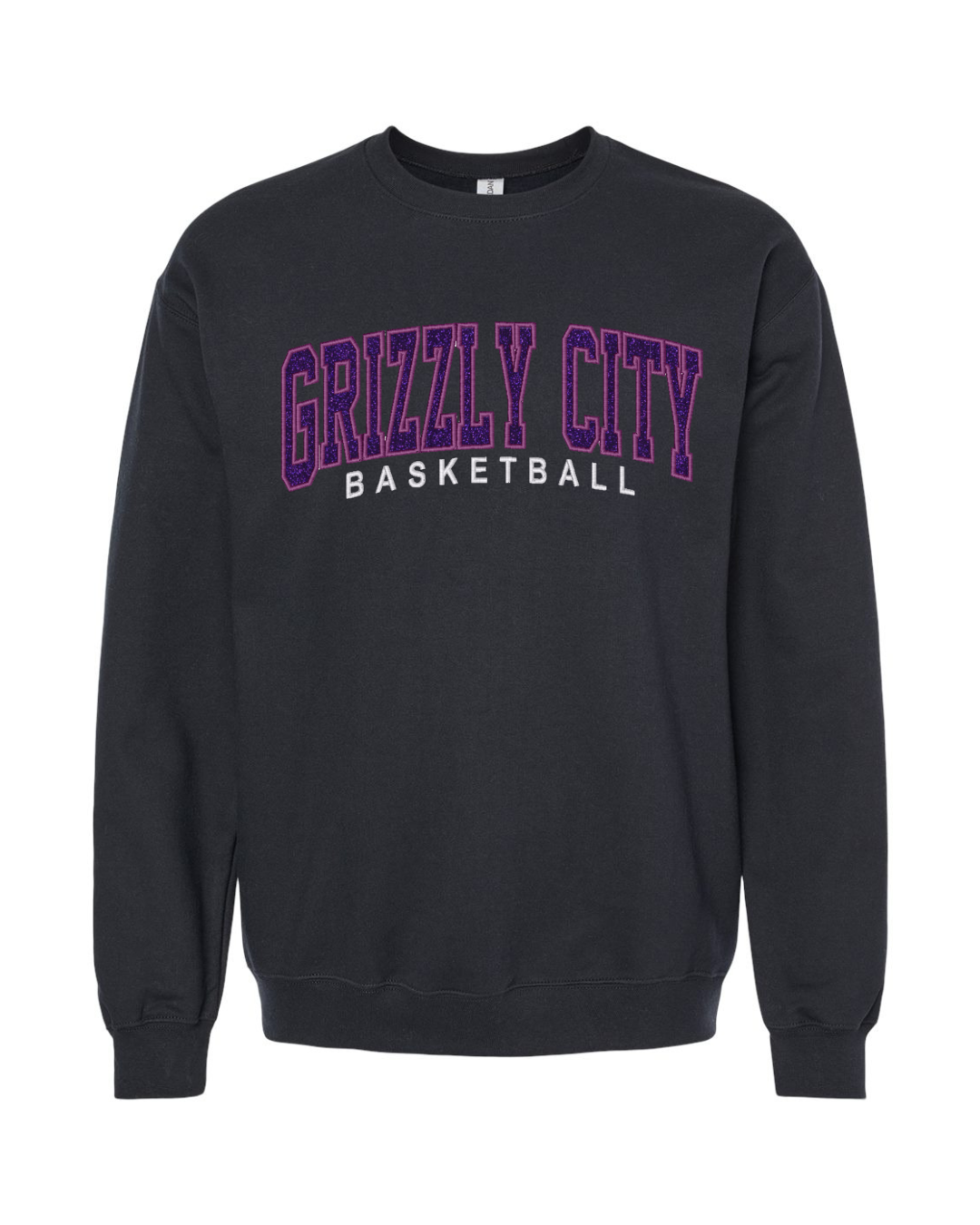 Grizzly City Basketball embroidered glitter sweater- Black