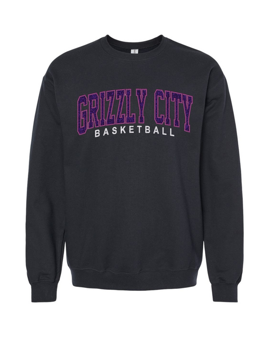 Grizzly City Basketball embroidered glitter sweater- Black