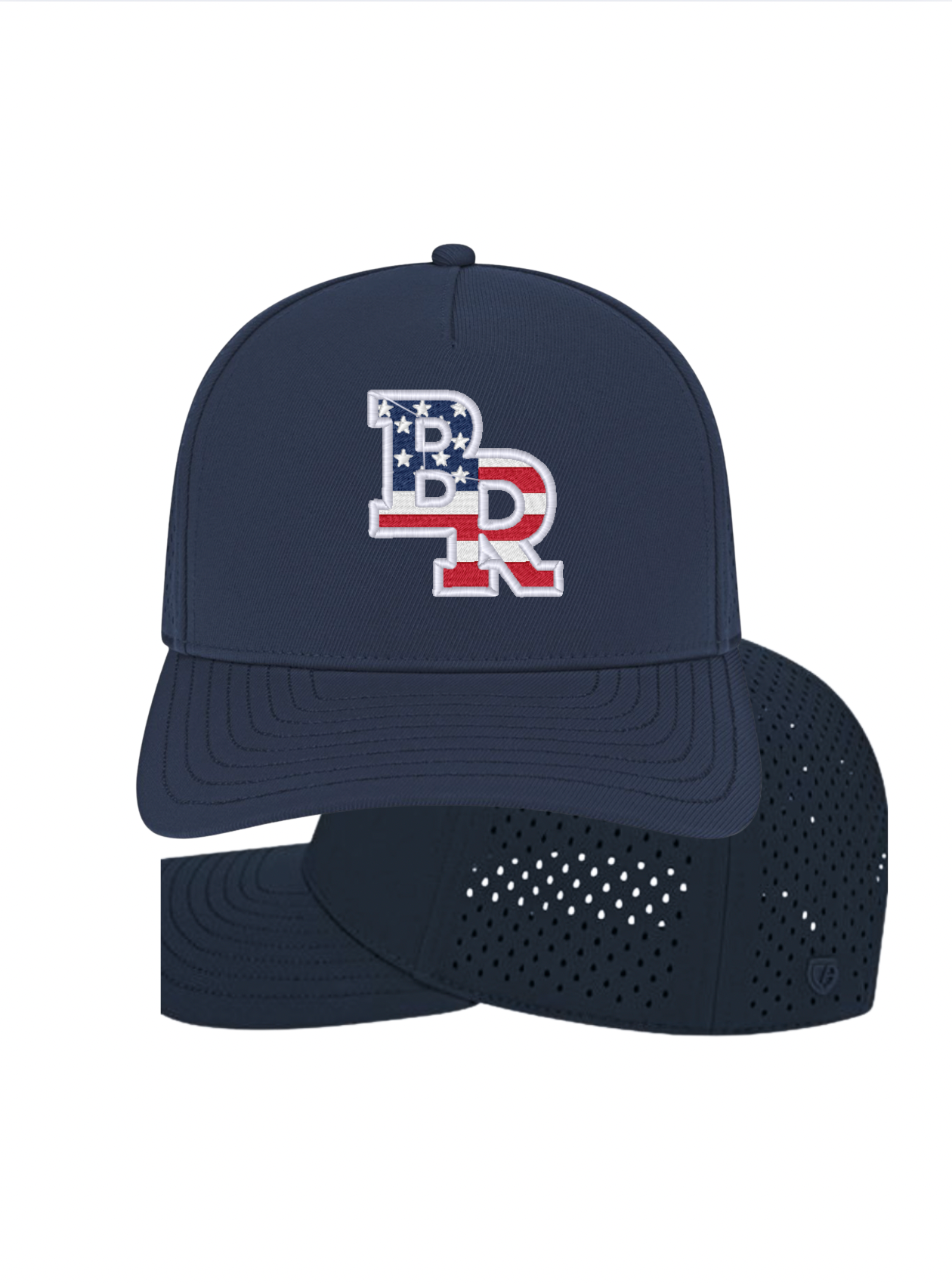 "BR" Flag Embroidered Perforated  Snapback Hat - Navy