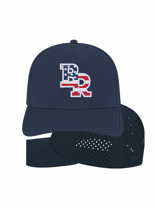 "BR" Flag Embroidered Perforated  Snapback Hat - Navy
