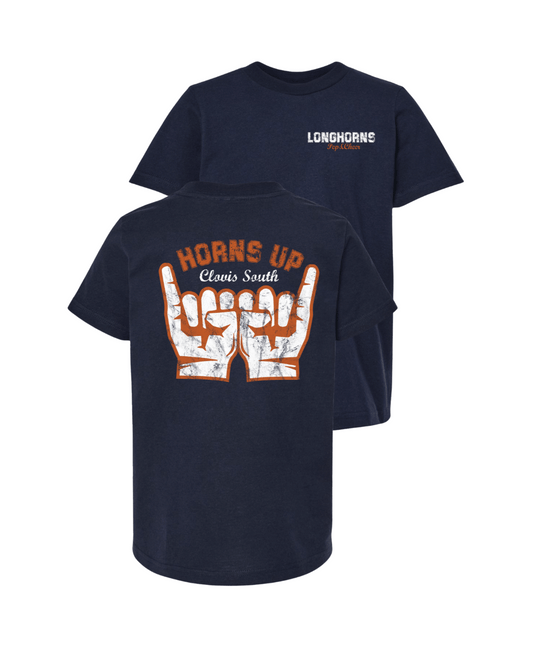 Clovis South Horns Up P&C Tee - Navy