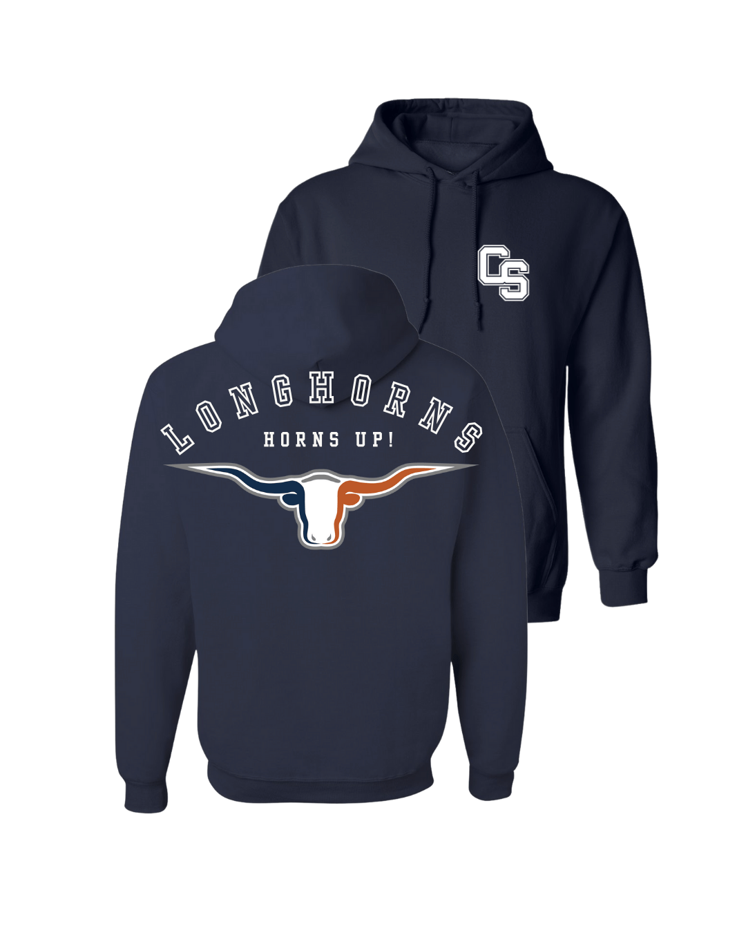 Clovis South Longhorns Horns Up Hoodie - Navy