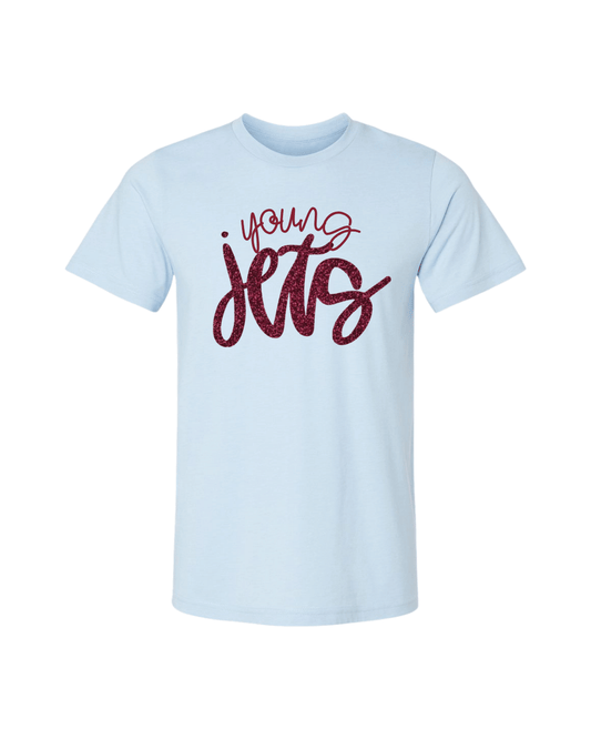 Young Jets Script Glitter Tee - Lt Blue