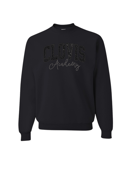 Clovis Academy Block Embroidered Crew - Black