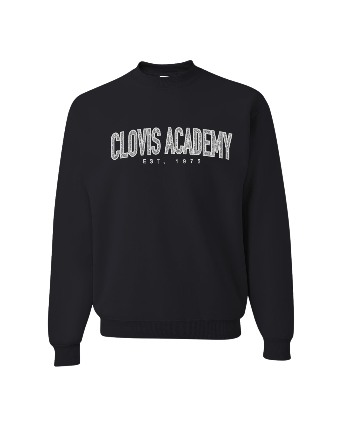 Clovis Academy Glitter Embroidered Crew - Black