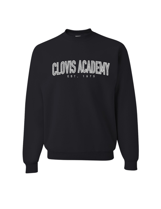Clovis Academy Glitter Embroidered Crew - Black