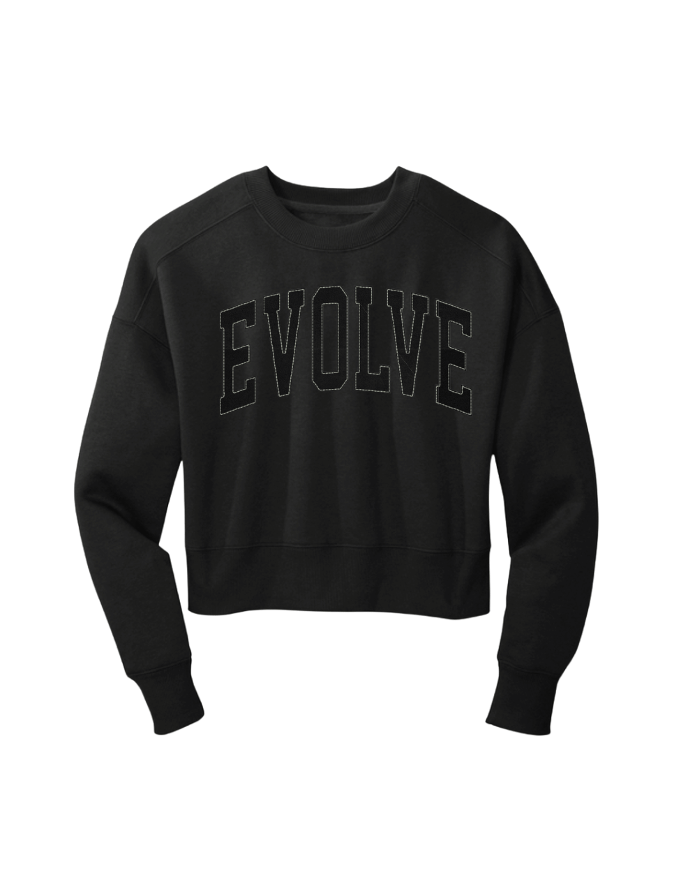 Evolve Crop Fleece Embroidered Sweater - Black
