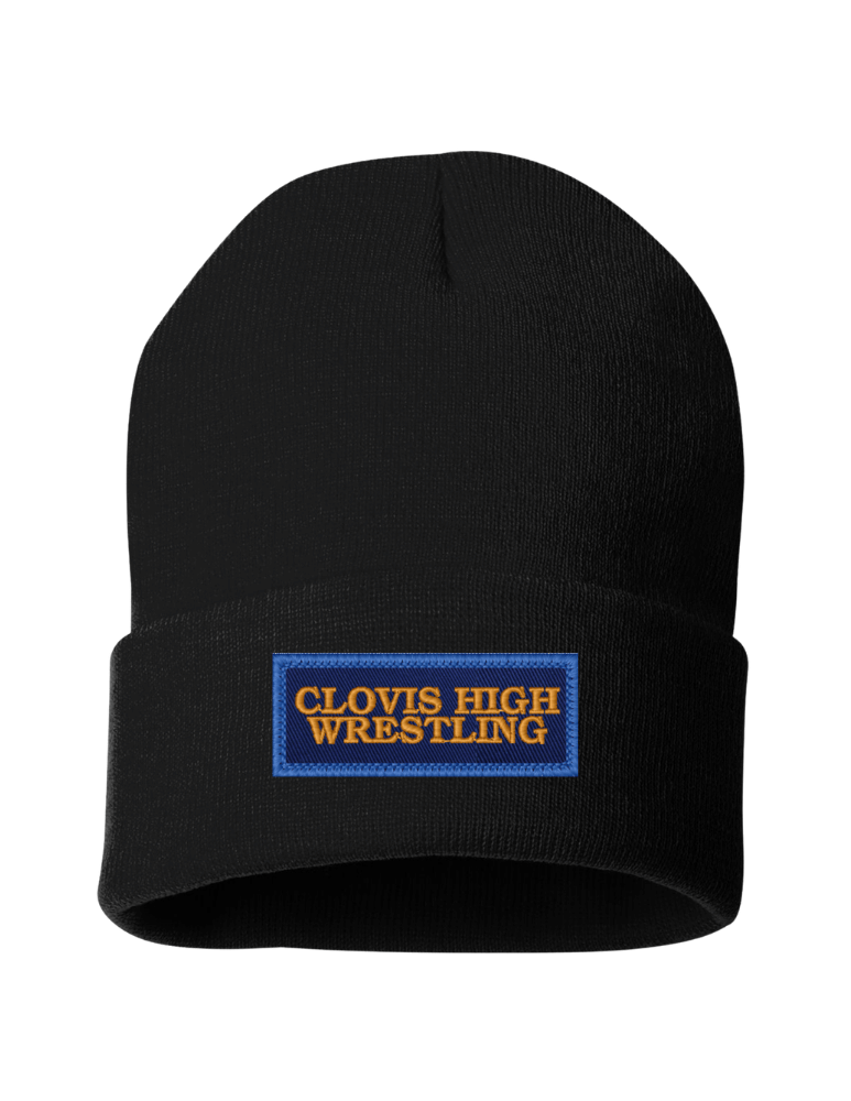 Clovis High Embroidered Patch Beanie - Black