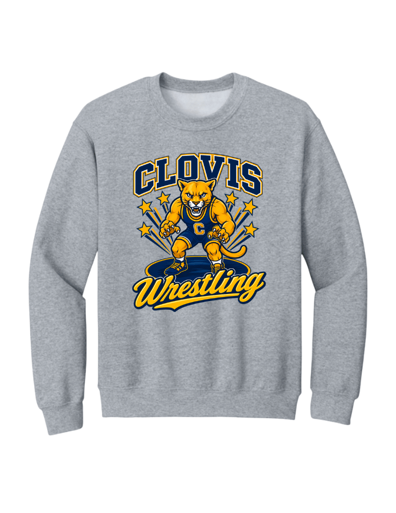 Clovis Wrestling Graphic Tee/Sweatshirt - Heather Grey