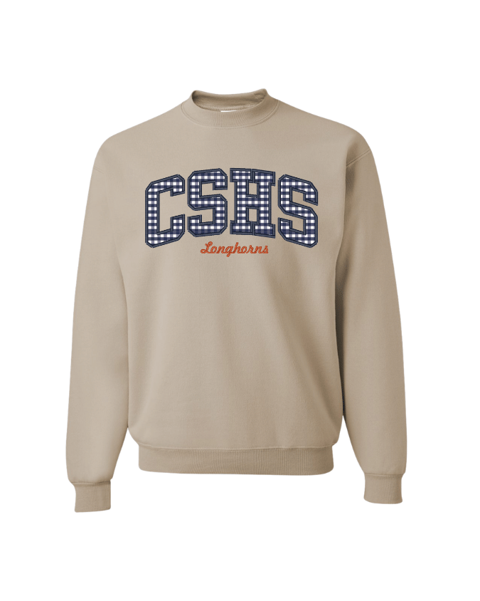 CSHS Gingham Embroidered Crewneck Sweatshirt -Tan