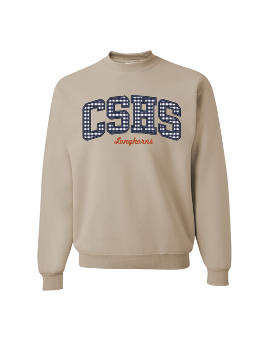 CSHS Gingham Embroidered Crewneck Sweatshirt -Tan