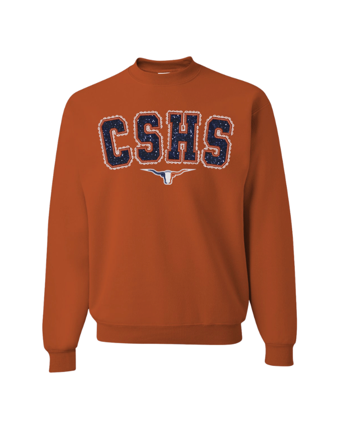 CSHS Glitter & Lace Embroidered Crewneck Sweater - Orange