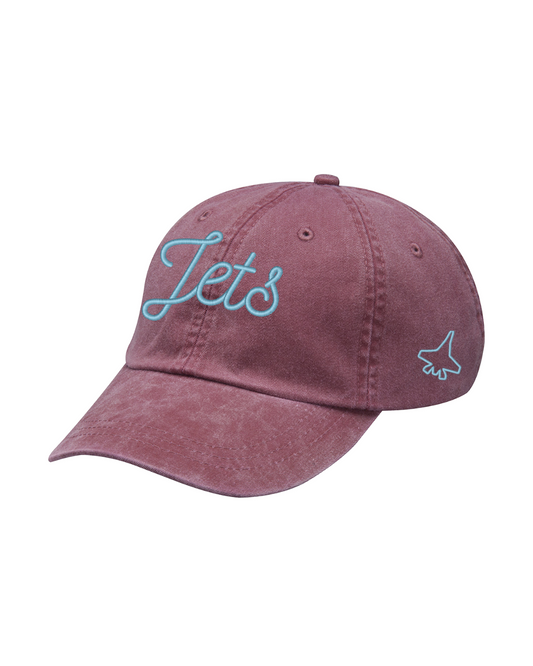 Jets Embroidered Dad Cap - Washed Crimson