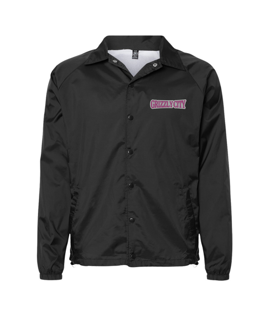 Grizzly City Logo Coach Button Up Jacket - Black