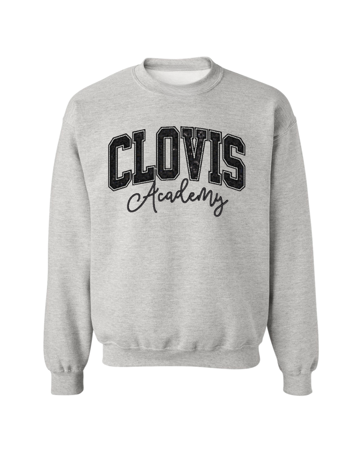 Clovis Academy Block Embroidered Crew - Heather Gray