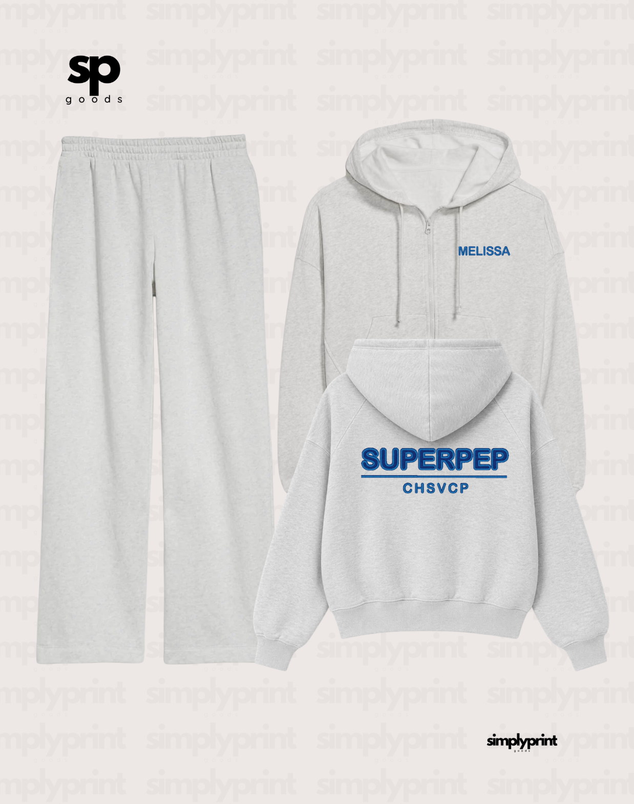 CHS SUPERPEP- Embroidered 2 Piece Set - Light Ash Gray