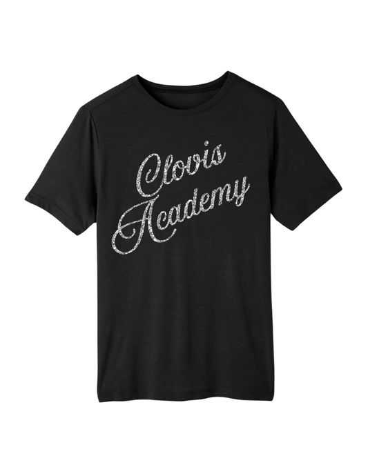 Clovis Academy Glitter Script Tee - Black
