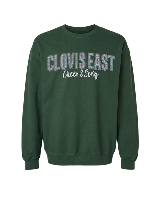 Clovis East C&S Glitter Embroidered Unisex Crew - Dk Green