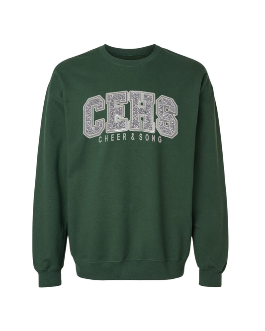 CEHS C&S Glitter Embroidered Unisex Crew - Dk Green