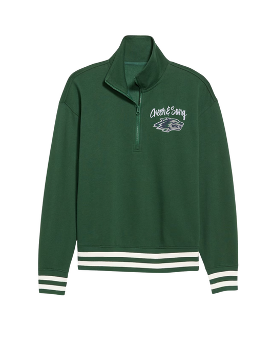 C&S Wolf Embroidered 1/4 zip up - Green