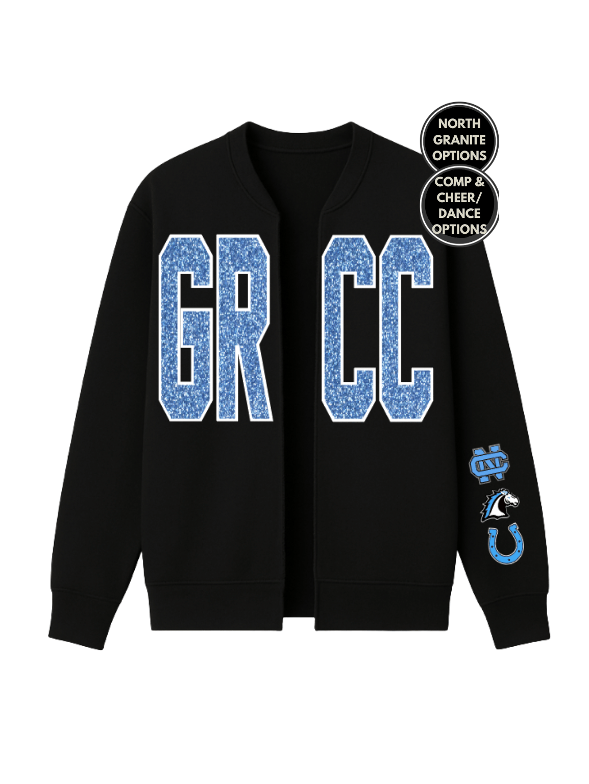 CN/GR Glitter Split Sweater with Abbreviation titles - Black