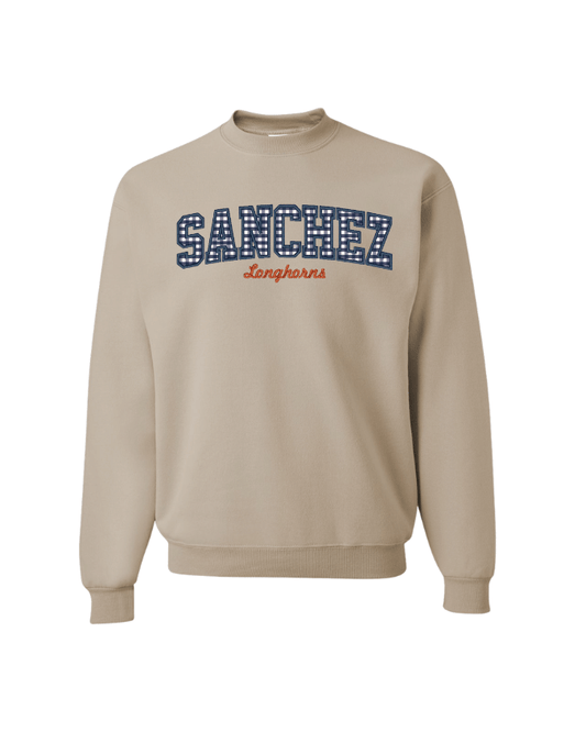 Sanchez Gingham Embroidered Crewneck Sweatshirt -Tan