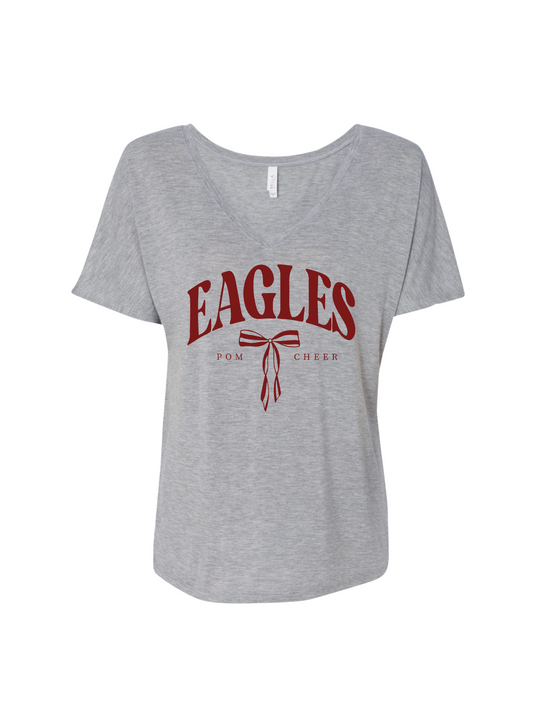 Eagles Bow Womens Flowy V Neck Shirt - Heather Grey