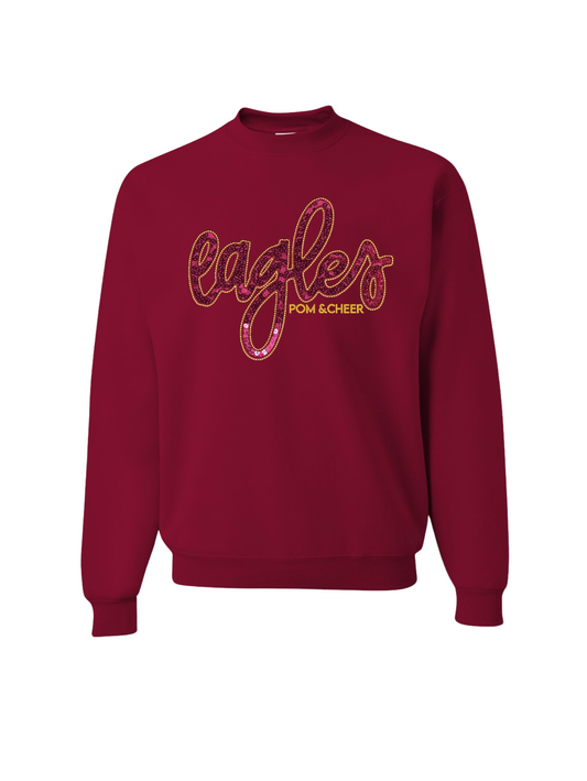 Eagles Script Sequin Embroidered Crew - Cardinal