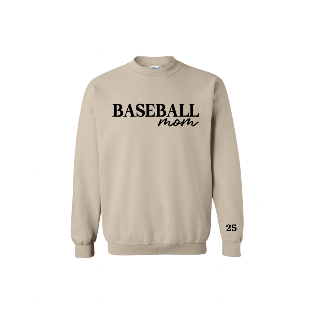 Baseball Mom Player # crew sweater - Sand