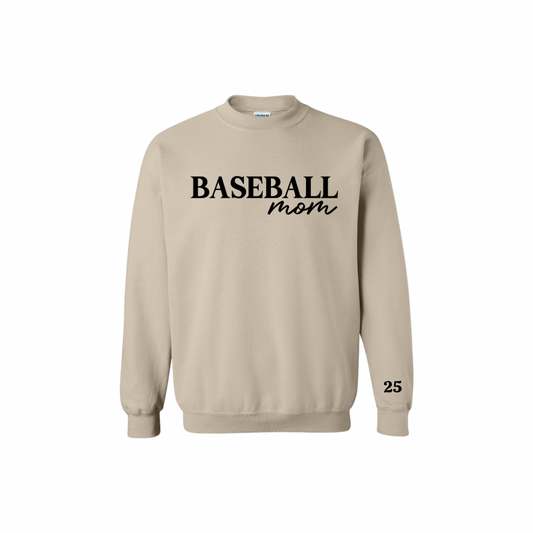 Baseball Mom Player # crew sweater - Sand