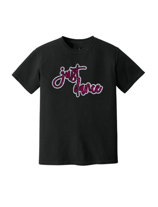 Just Dance Script Glitter Tee - Black