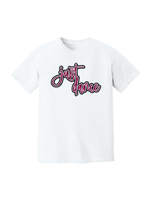 Just Dance Script Glitter Tee -White