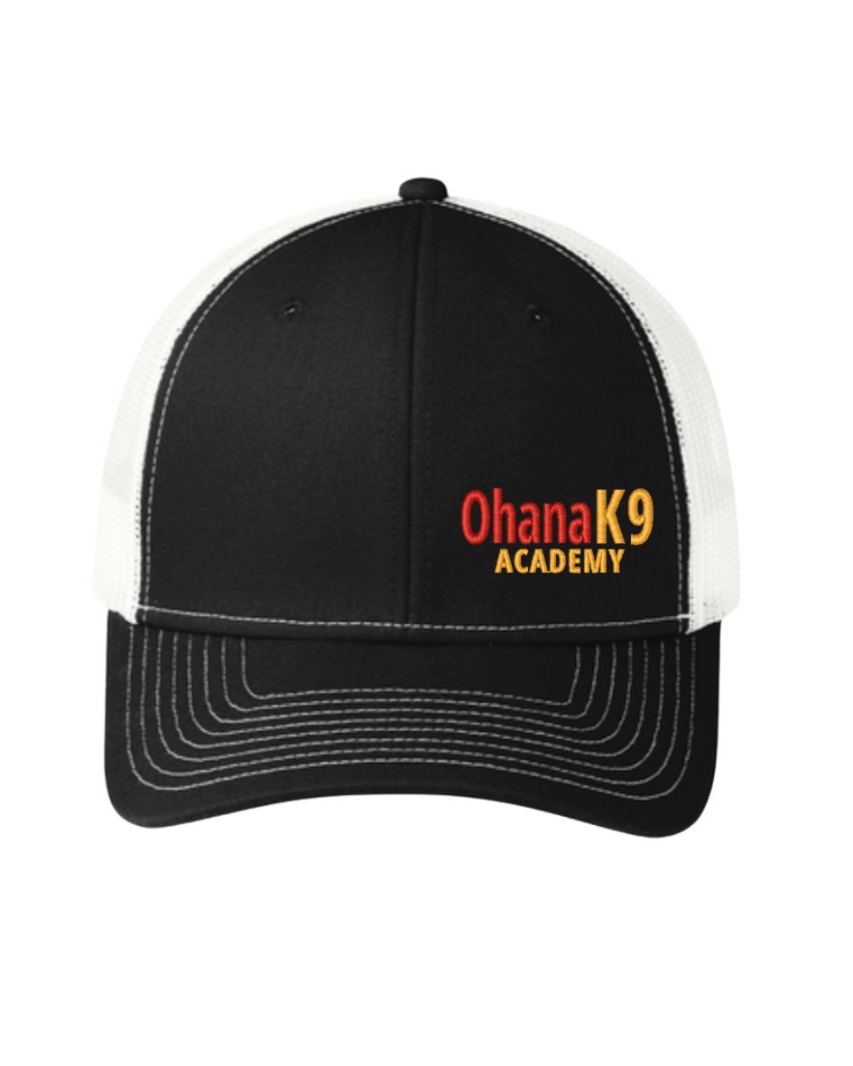 Ohana K9 Academy Embroidered Trucker Snapback Cap -Black/White