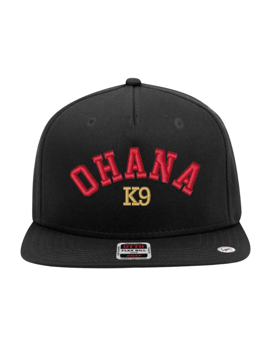Ohana K9 Academy Embroidered Puff Flat Bill Cap -Black