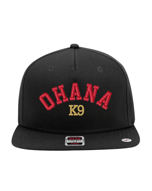 Ohana K9 Academy Embroidered Puff Flat Bill Cap -Black