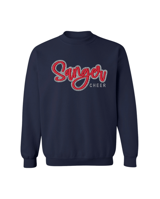 Sanger Script Glitter Embroidered Crew - Navy