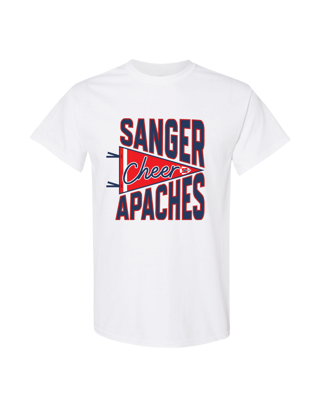 Sanger Apaches Cheer Pendant Flag Tee - White