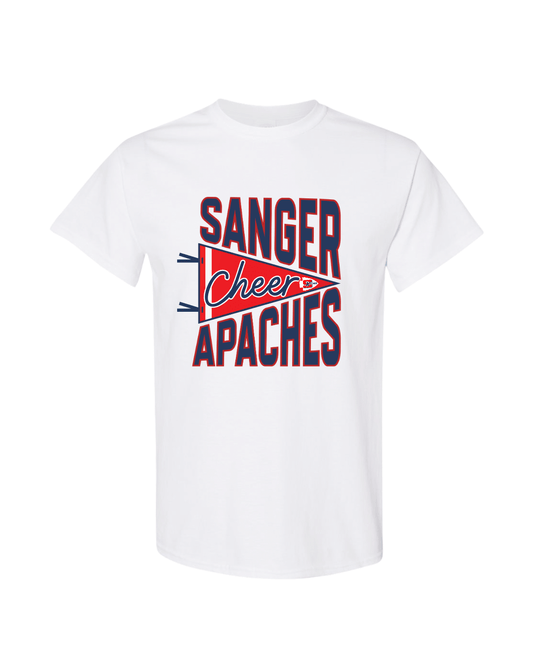 Sanger Apaches Cheer Pendant Flag Tee - White