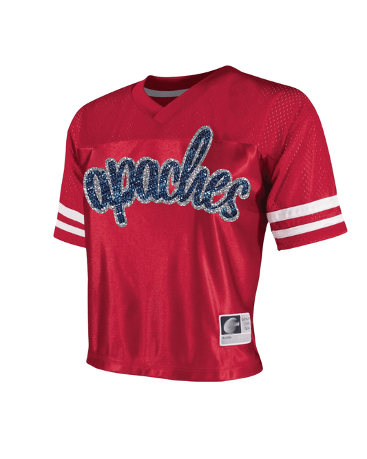 Apaches Script Football Crop Jersey - Red