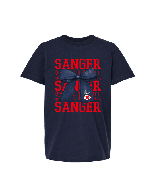 Sanger Cheer Bow Tee - Navy