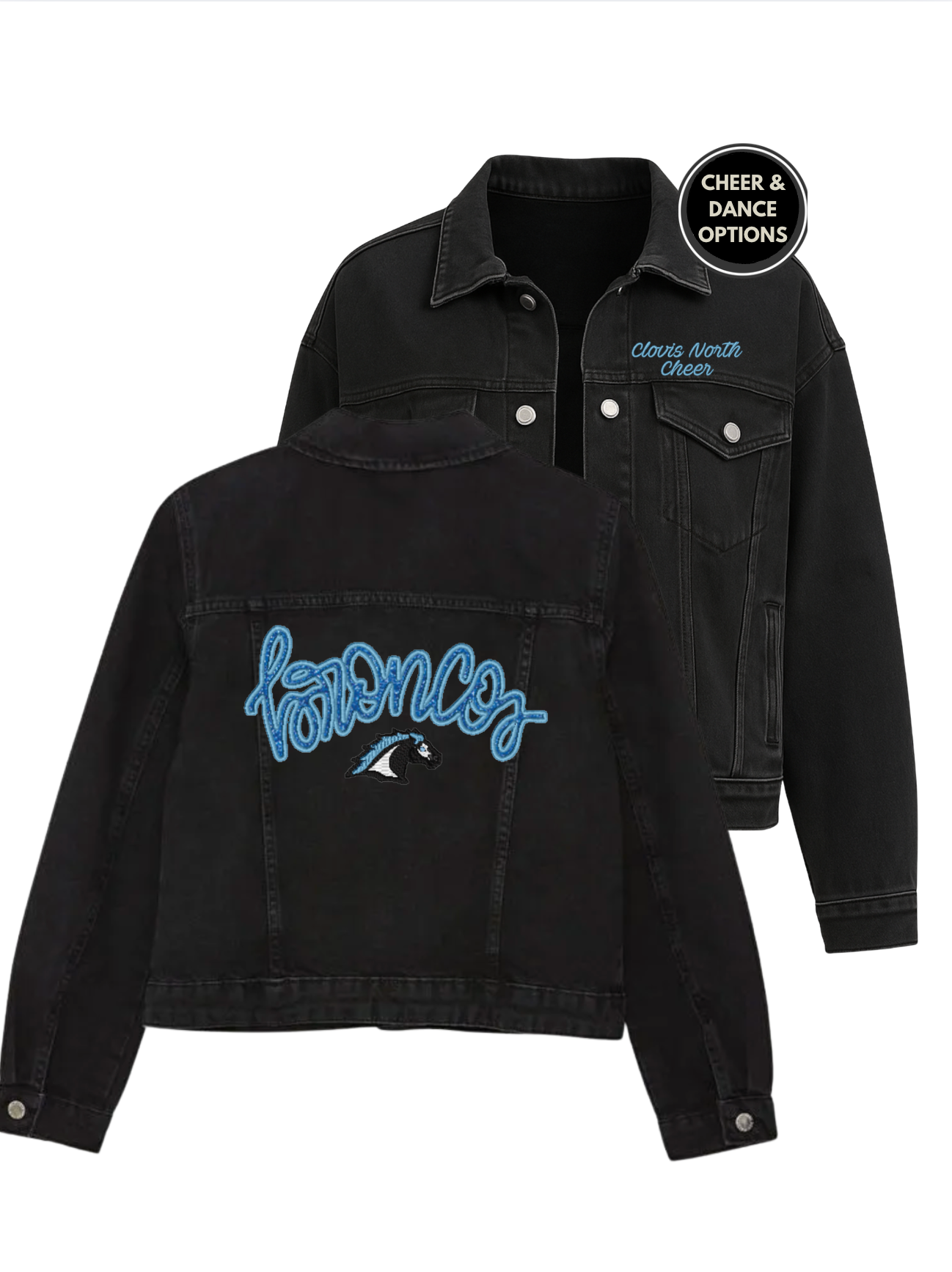 Broncos Glitter Embroidered Black Oversized Denim