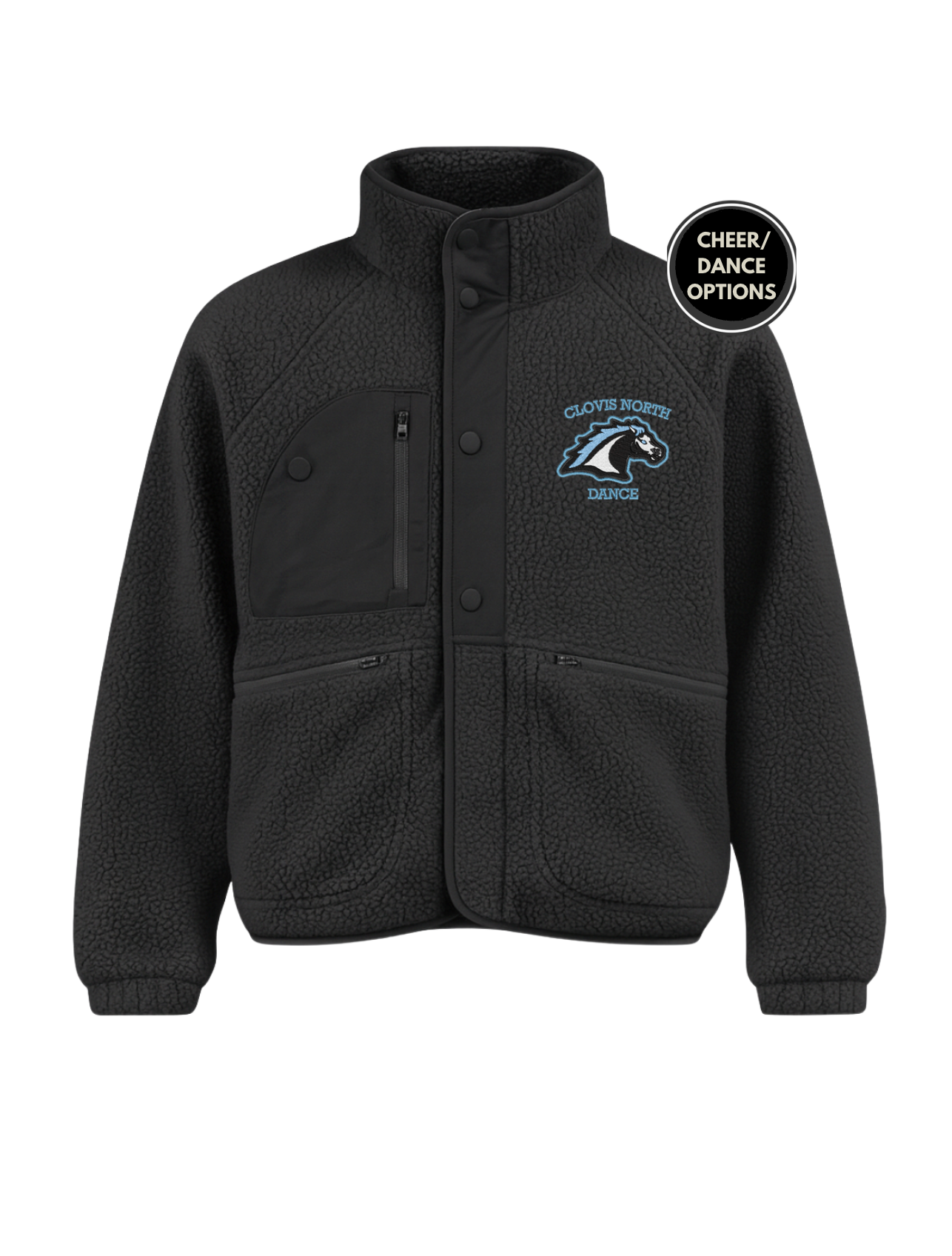 CN Embroidered Sherpa Button Jacket - Black