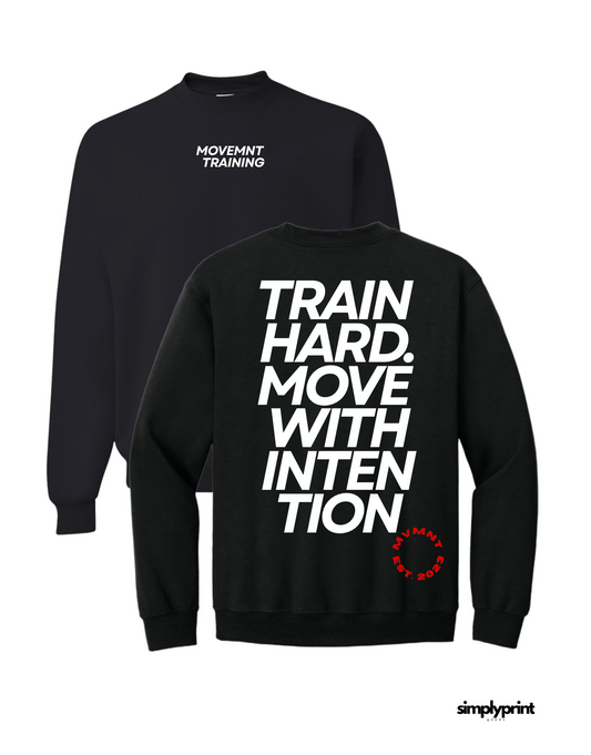 MOVEMNT. Train Hard. oversized Print Crew - Black